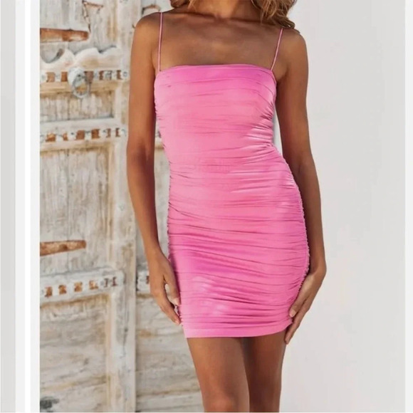 Hello Molly Ruched Hot Pink Mini Dress Size XS - Picture 1 of 7